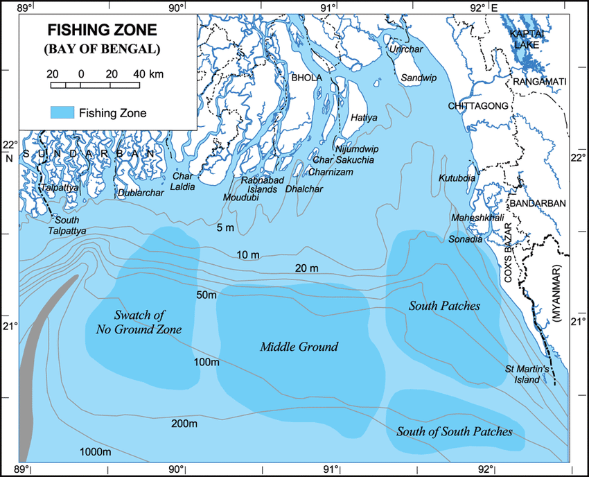 Four major fishing grounds of Bangladesh in the Bay of Bengal  